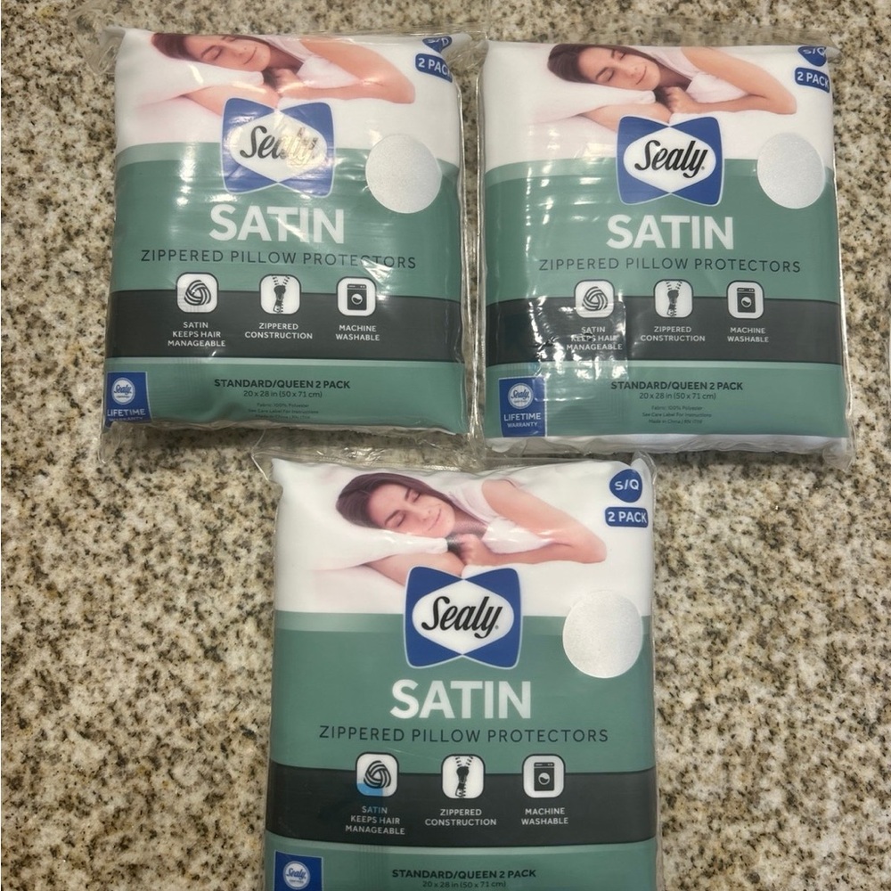 Sealy Satin Zippered Pillow Protectors -3 Packages